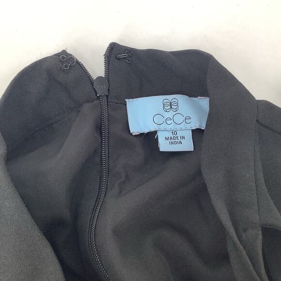 CECE Ruffled Bow Neck Mini Dress 10 Black Short Sleeve Fit & Flare NWT - Picture 11 of 13